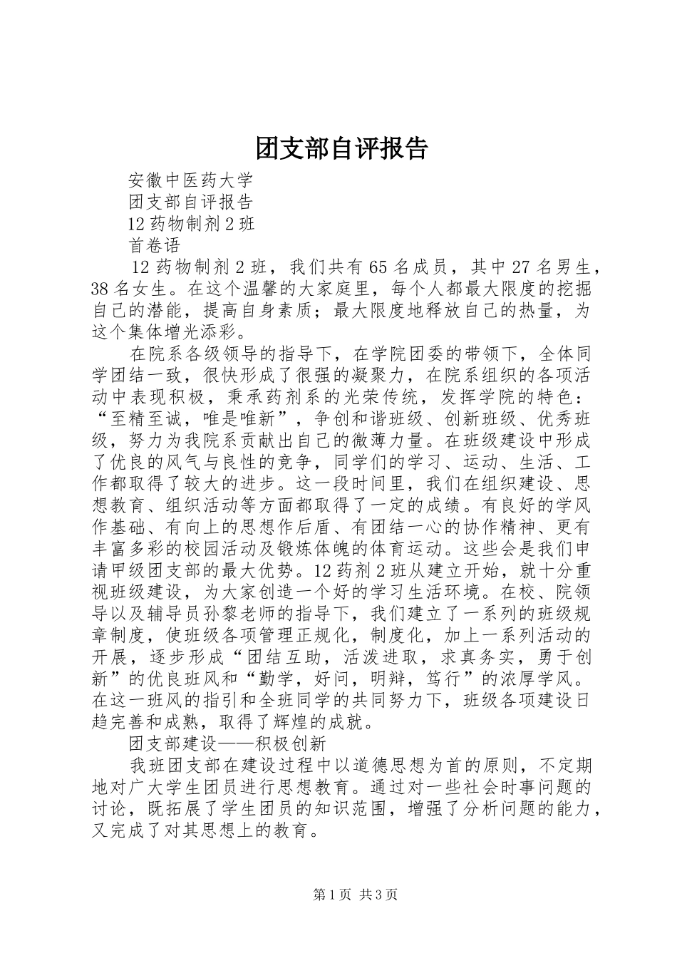 团支部自评报告_第1页