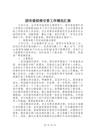 团市委招商引资工作情况汇报