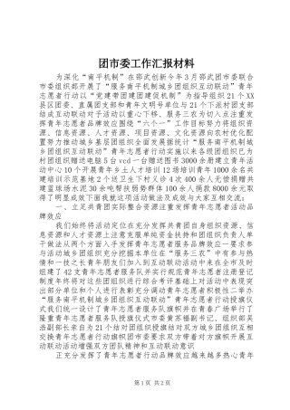 团市委工作汇报材料