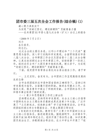 团市委三届五次全会工作报告(综合稿)(1)