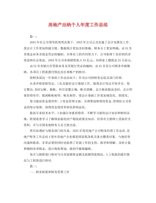 房地产出纳个人年度工作总结 