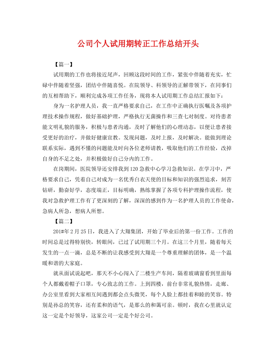 公司个人试用期转正工作总结开头 _第1页