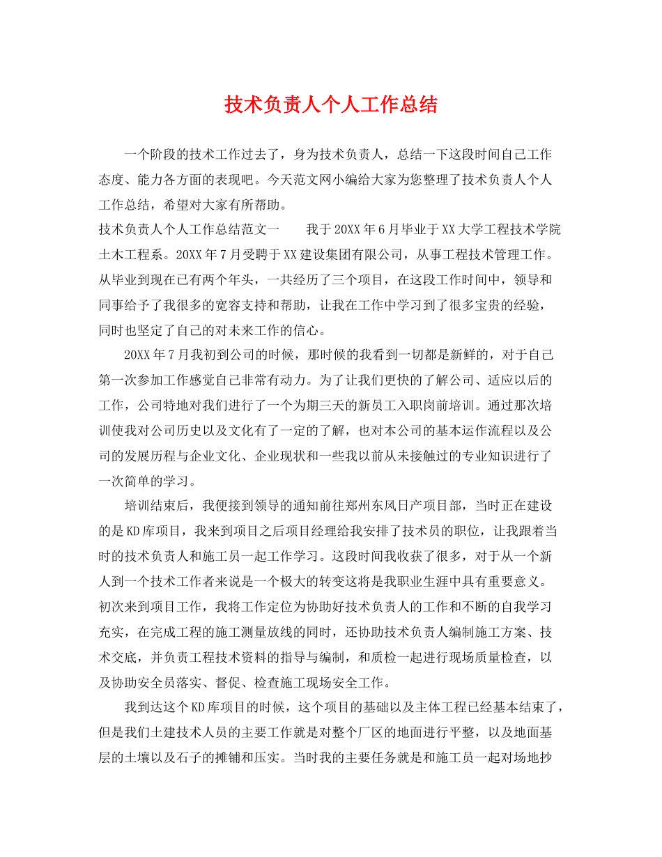 技术负责人个人工作总结 _第1页