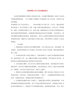 家电销售人员工作总结精选范文 
