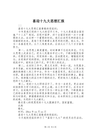 喜迎十九大思想汇报