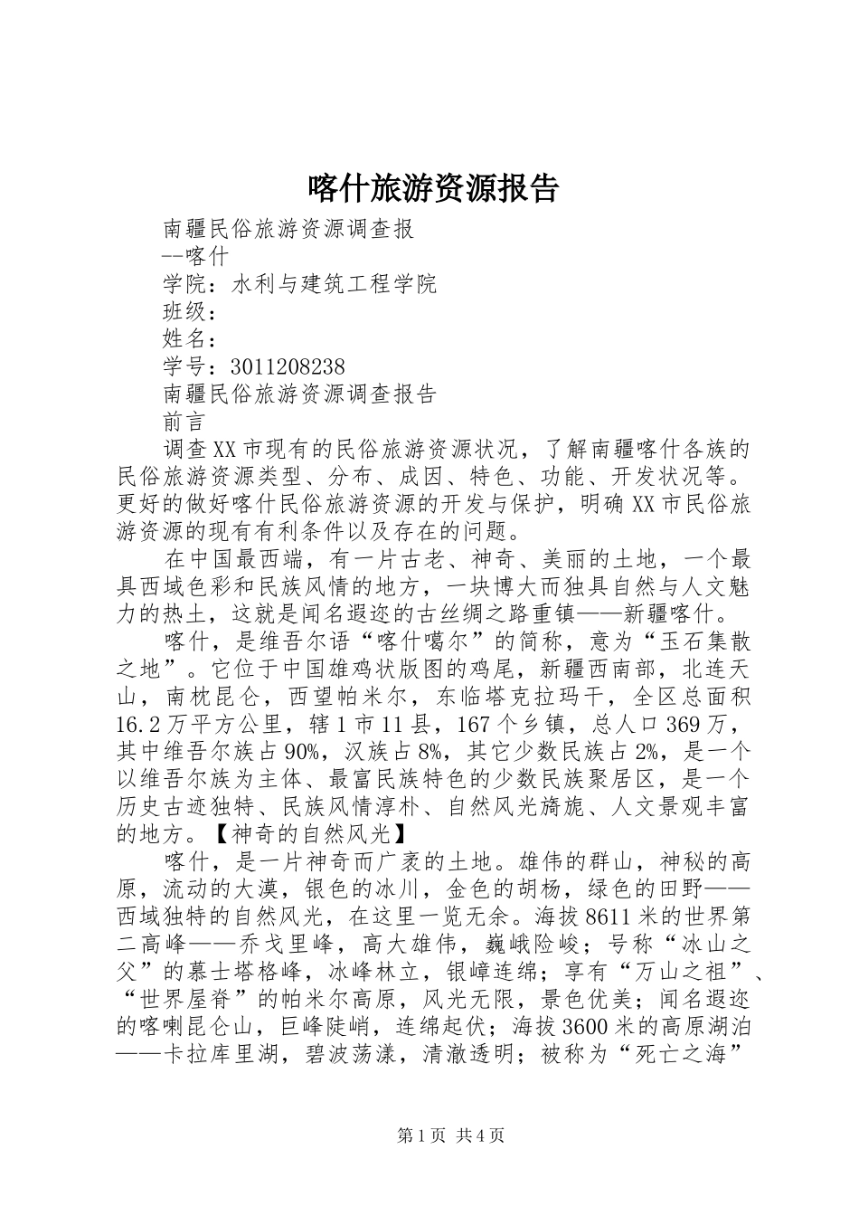 喀什旅游资源报告_第1页