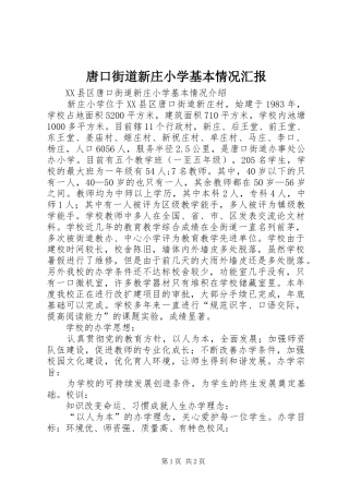 唐口街道新庄小学基本情况汇报