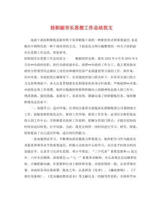 挂职副市长思想工作总结范文 