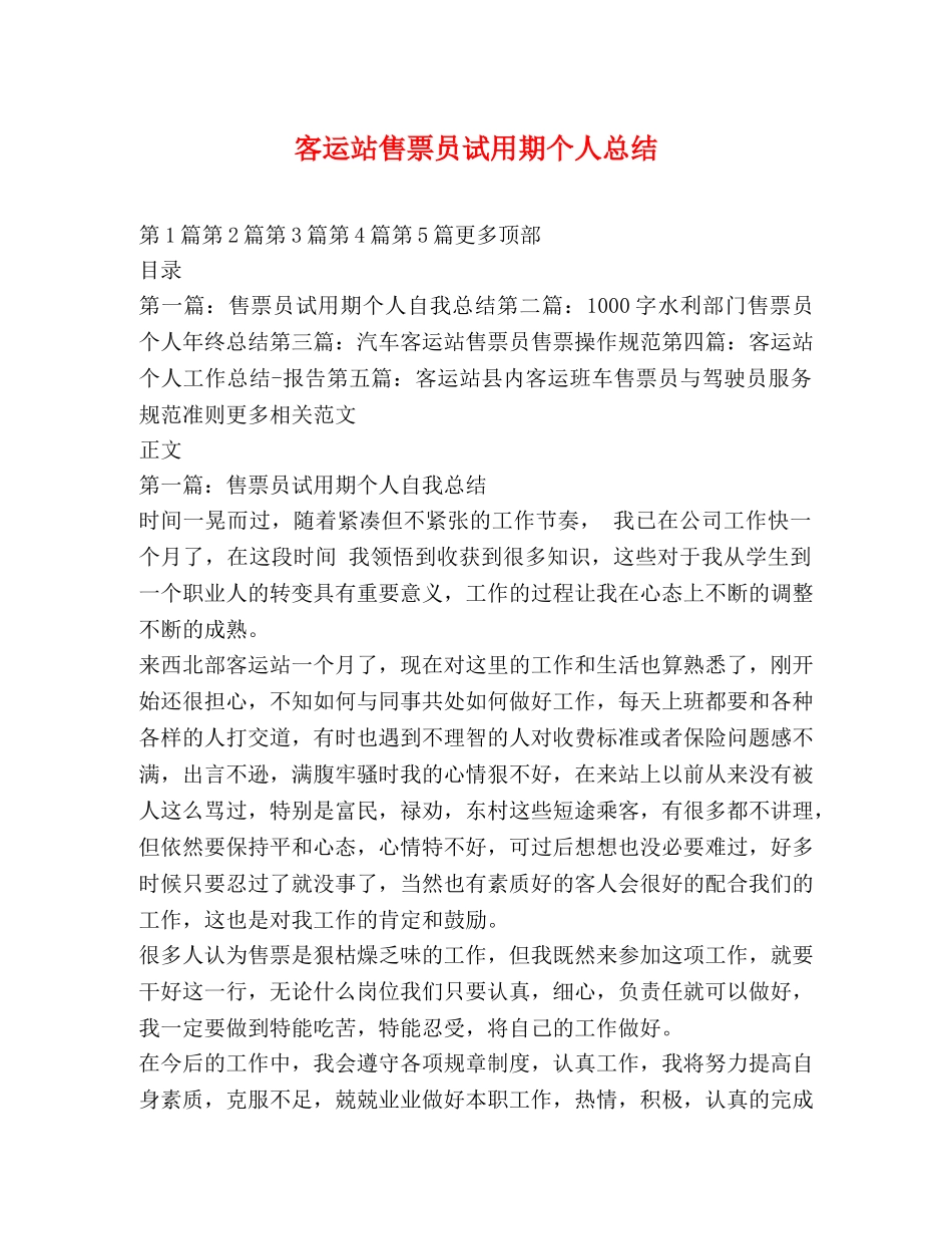 客运站售票员试用期个人总结 _第1页
