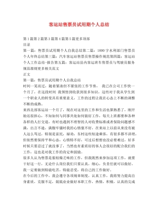客运站售票员试用期个人总结 