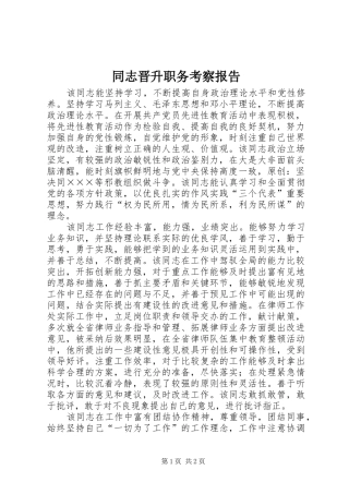 同志晋升职务考察报告