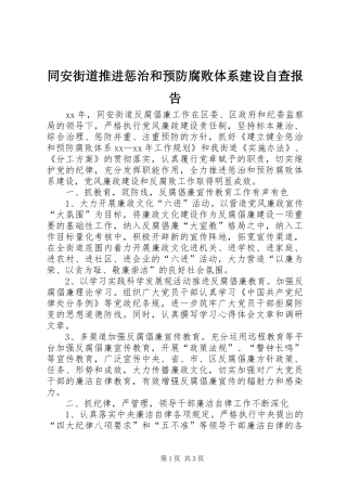 同安街道推进惩治和预防腐败体系建设自查报告