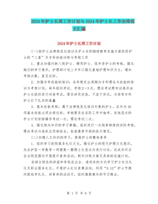 2024年护士长周工作计划与2024年护士长工作安排范文汇编