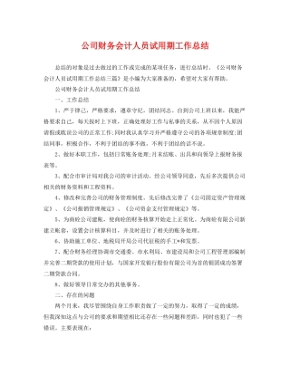 公司财务会计人员试用期工作总结 
