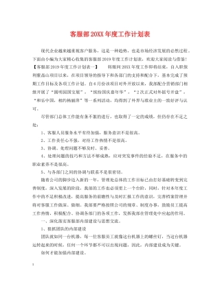 客服部20XX年度工作计划表 