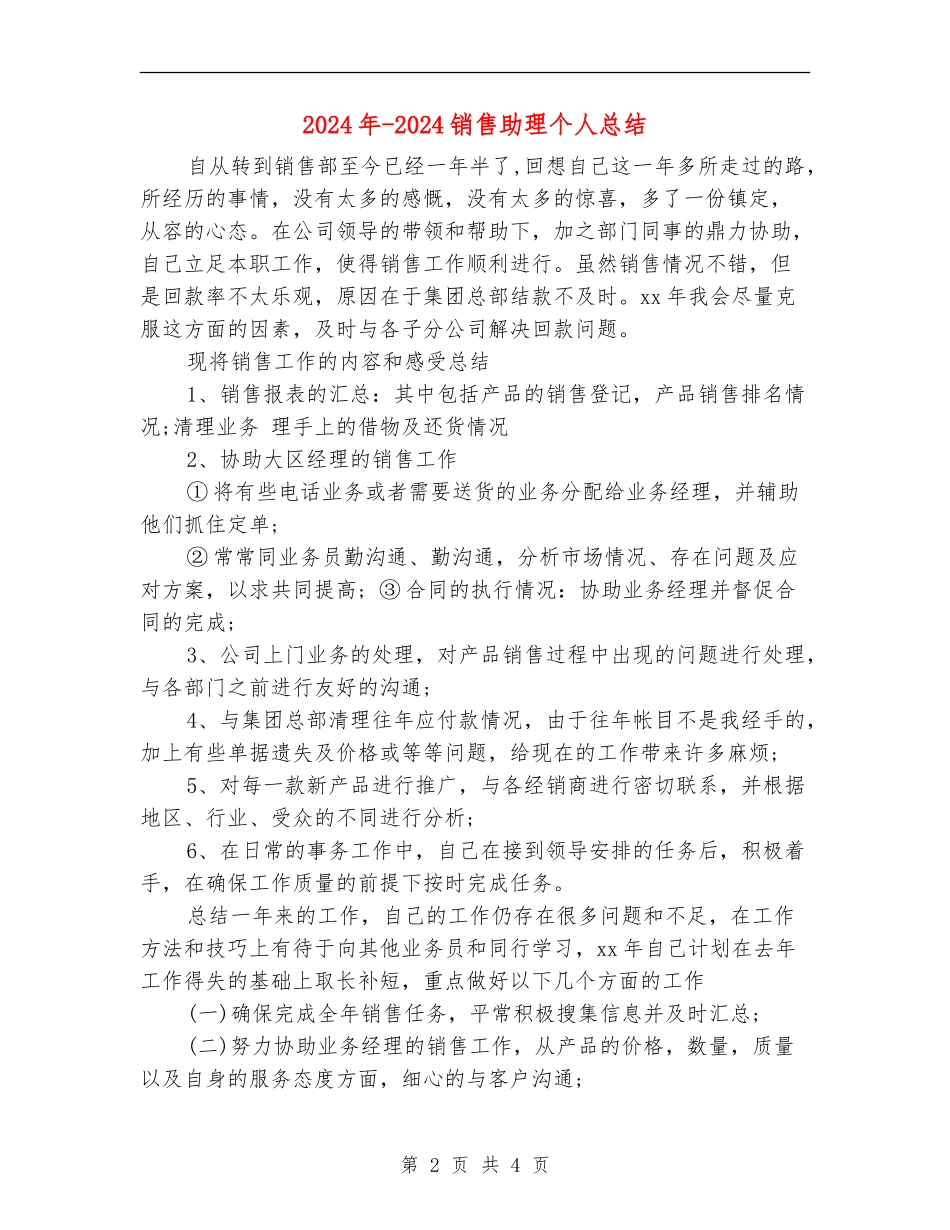 2024年-2024销售助理个人总结_第2页