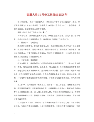 客服人员11月份工作总结20XX年 