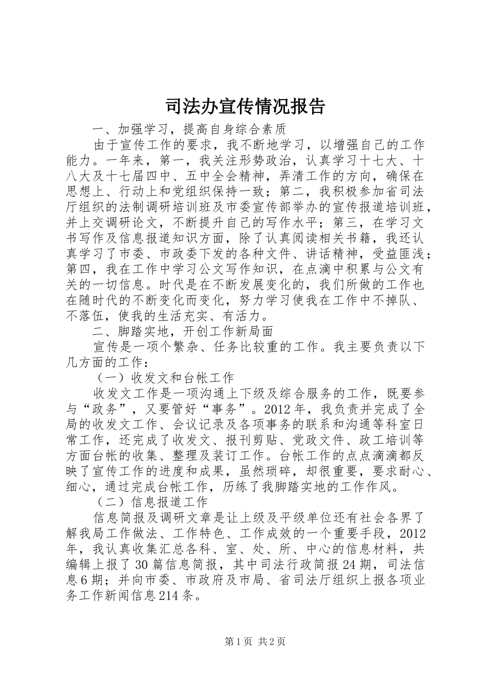 司法办宣传情况报告_第1页