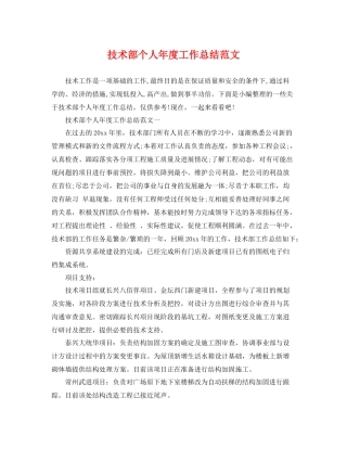 技术部个人年度工作总结范文 