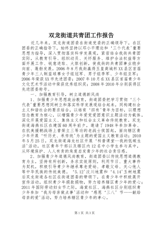 双龙街道共青团工作报告