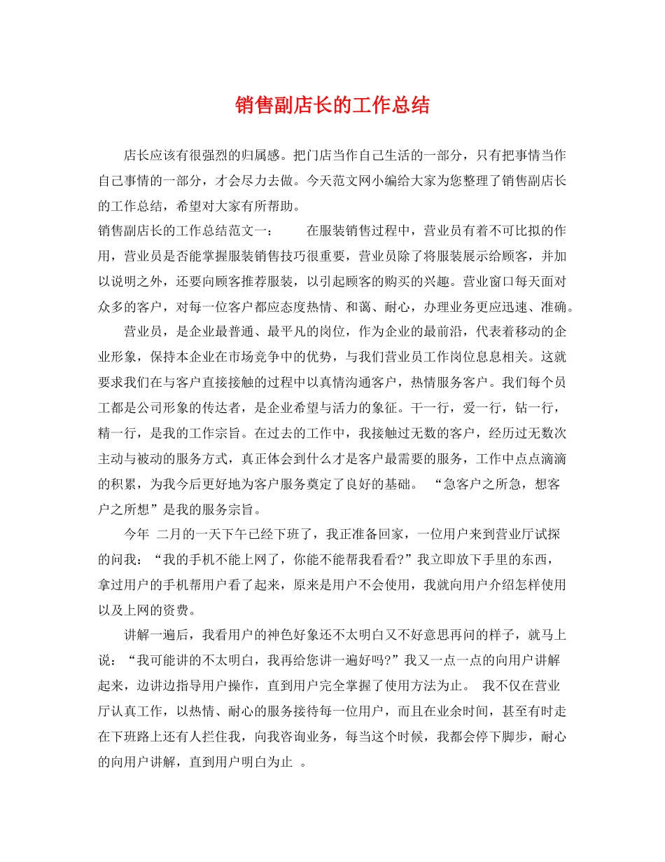 销售副店长的工作总结 _第1页