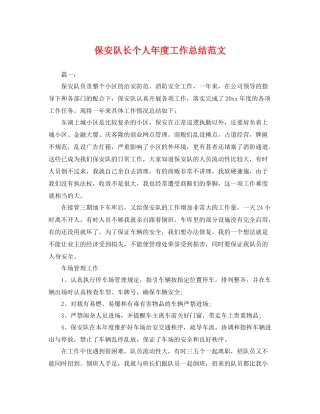 保安队长个人年度工作总结范文 
