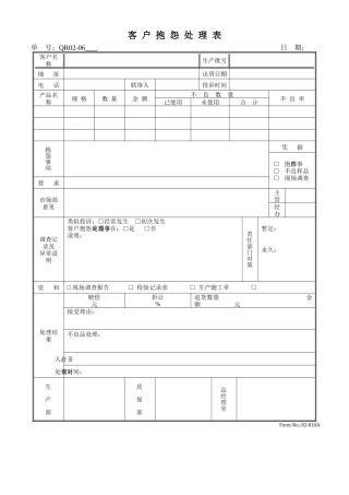 客户抱怨处理表QR02-06001