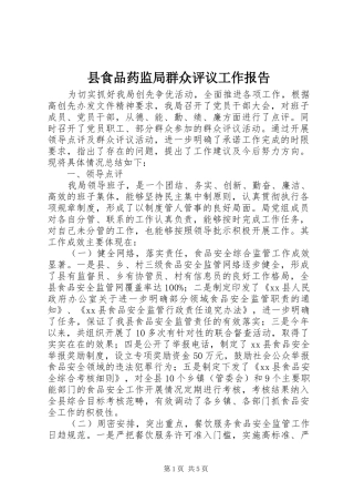 县食品药监局群众评议工作报告