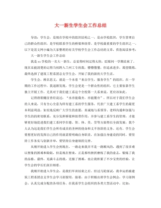 大一新生学生会工作总结 