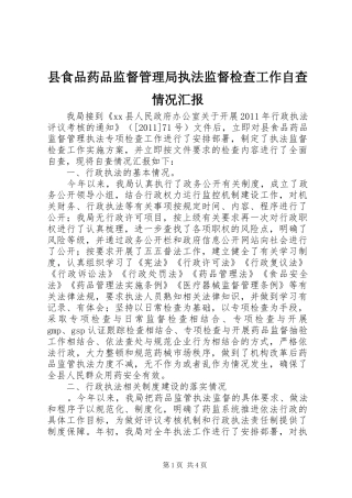 县食品药品监督管理局执法监督检查工作自查情况汇报