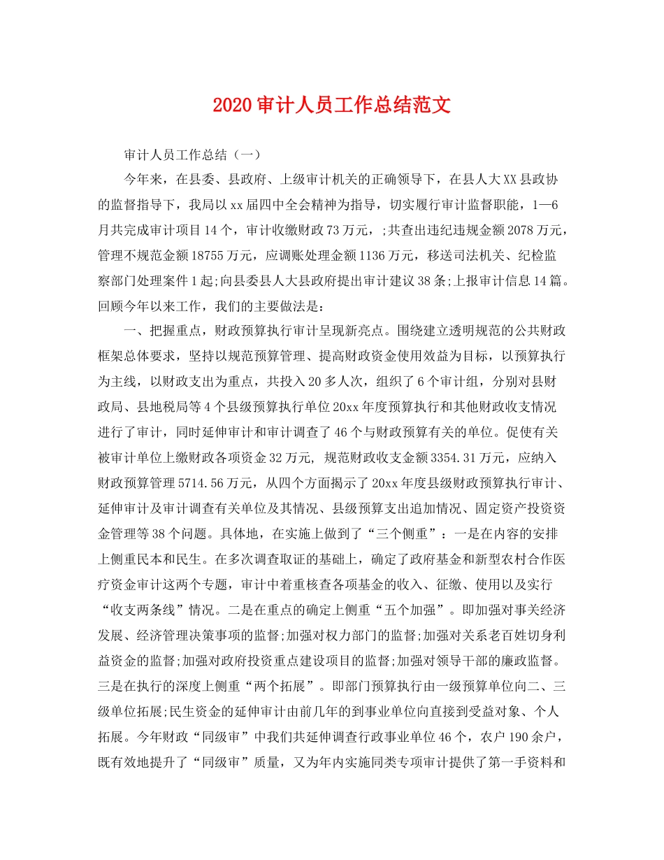 审计人员工作总结范文 _第1页