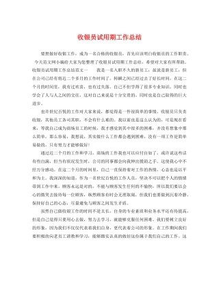 收银员试用期工作总结 