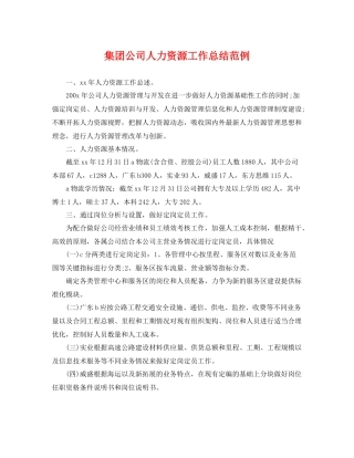 集团公司人力资源工作总结范例 