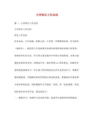 大学班长工作总结 