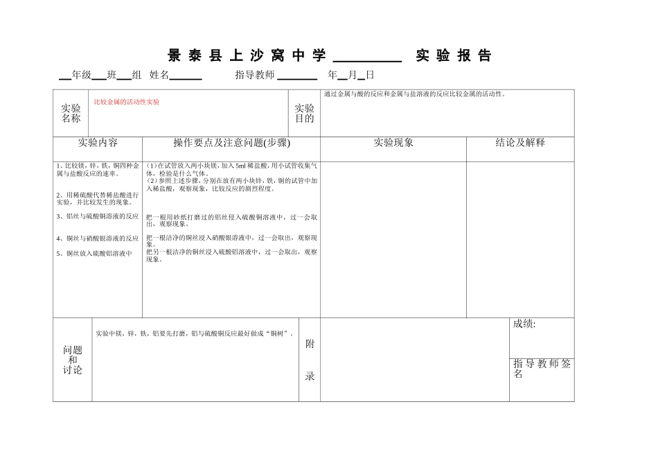 比较金属的活动性实验实验报告_第1页