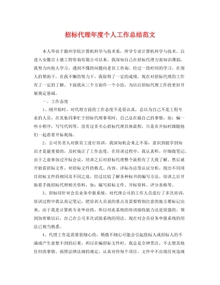 招标代理年度个人工作总结范文 