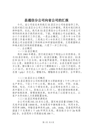 县通信分公司向省公司的汇报