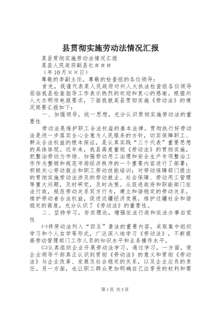 县贯彻实施劳动法情况汇报