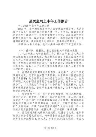 县质监局上半年工作报告
