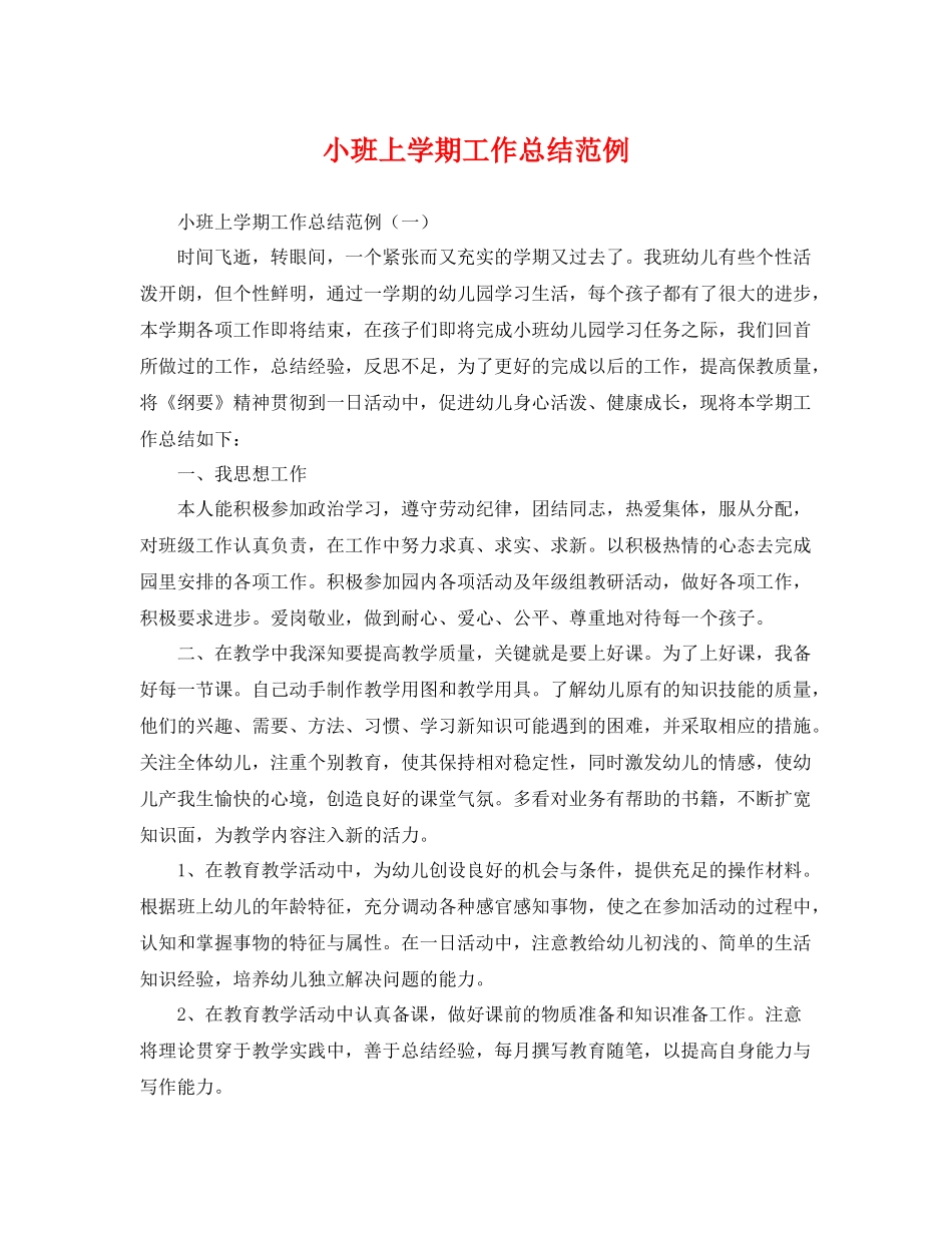 小班上学期工作总结范例 _第1页