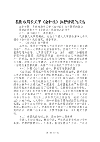 县财政局长关于《会计法》执行情况的报告