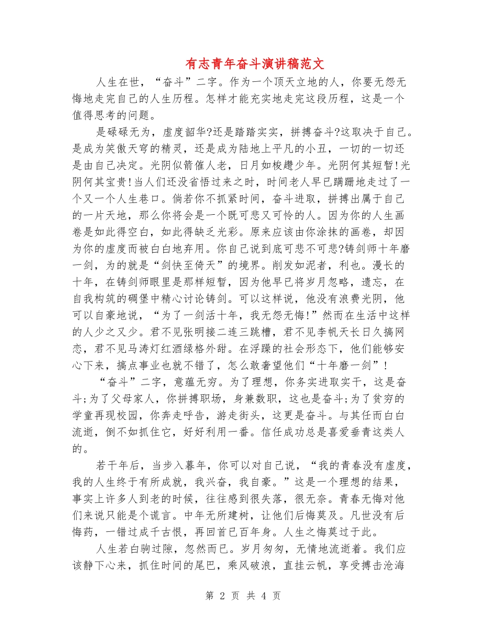 有志青年奋斗演讲稿范文_第2页