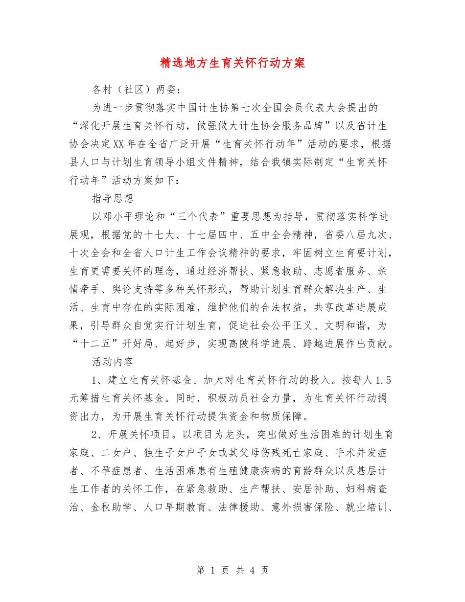 地方生育关怀行动方案_第1页