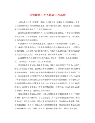 公司新员工个人培训工作总结 