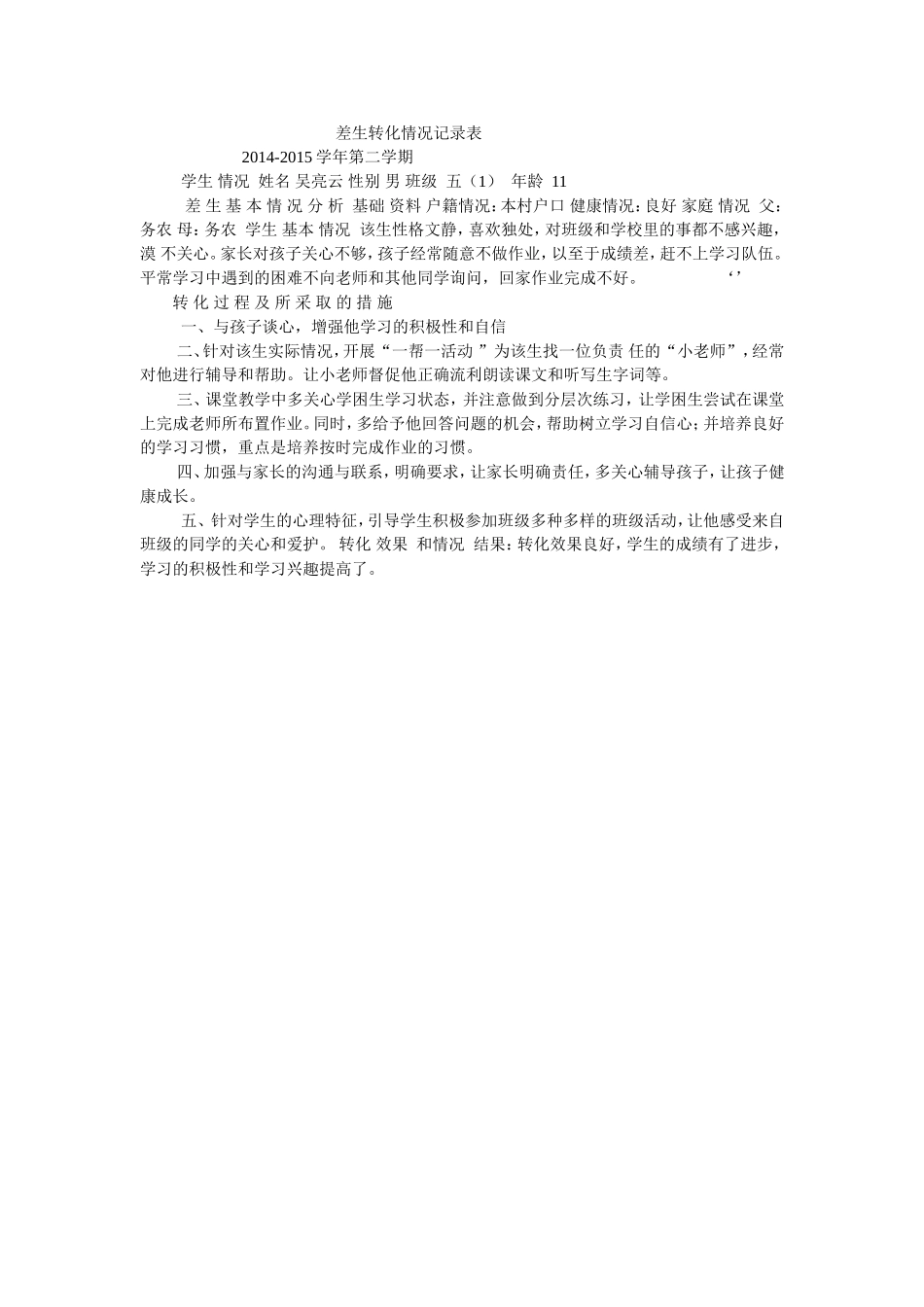 差生转化情况记录表_第1页