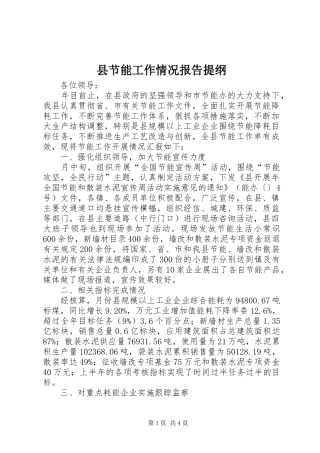 县节能工作情况报告提纲