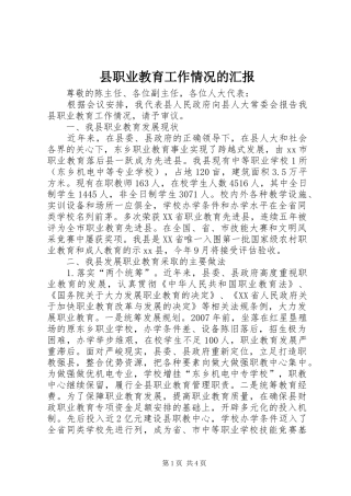 县职业教育工作情况的汇报