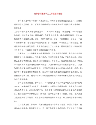 大学学习委员个人工作总结与计划 