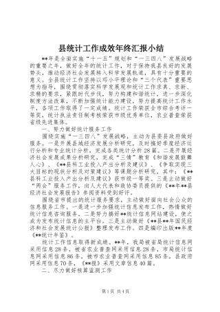 县统计工作成效年终汇报小结