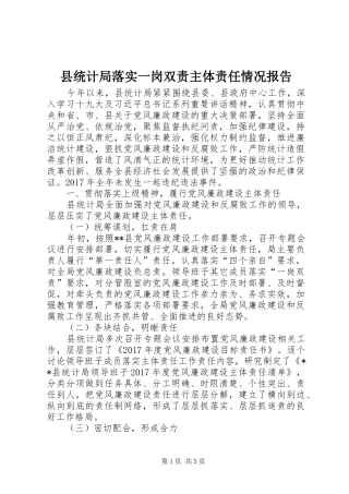 县统计局落实一岗双责主体责任情况报告